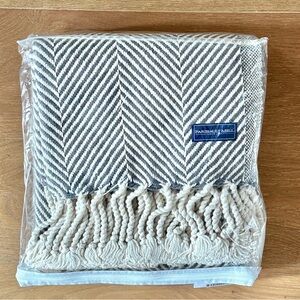 Faribault Mill Mohegan Cotton Throw with Fringe - Slate Gray/Natural